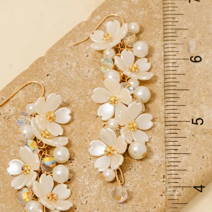 Delicate Floral Chain Earrings with Pearl Accents