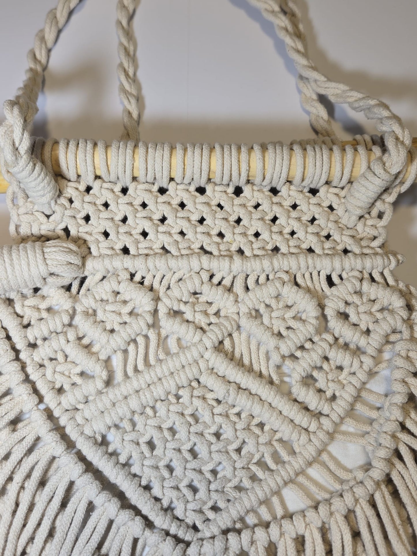 Cotton Macrame White Handbag with Cotton Lining
