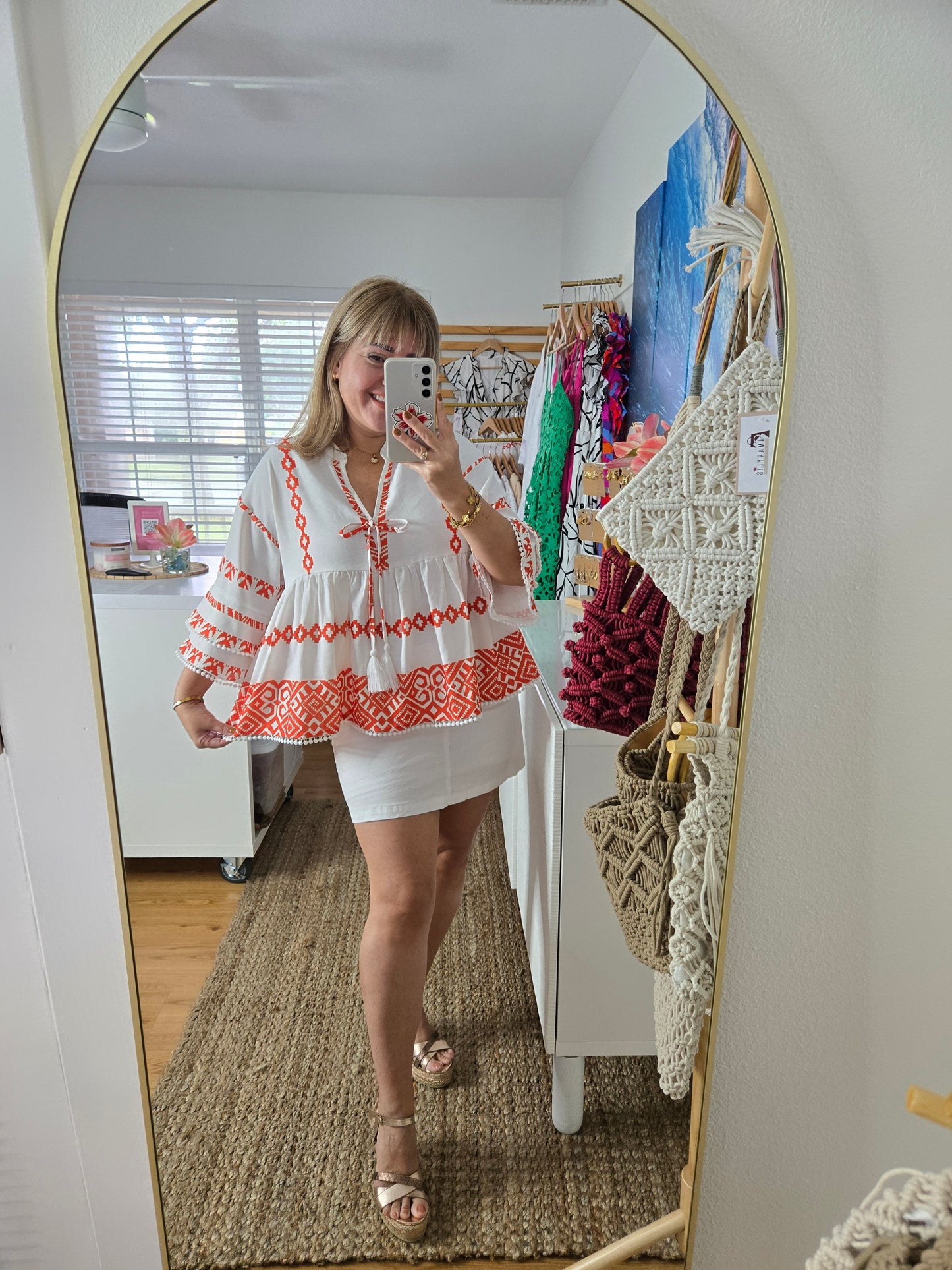Ethnic Print V-Neck Stitched Shirt