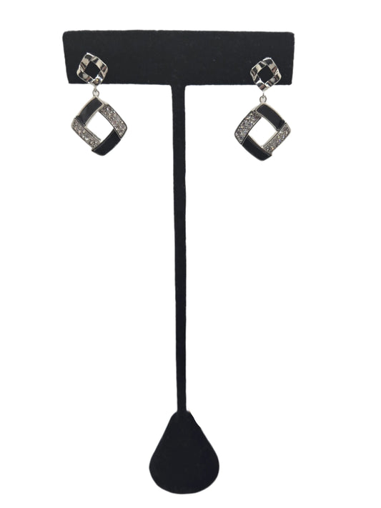 Silver and Black Earrings with Zirconia Details