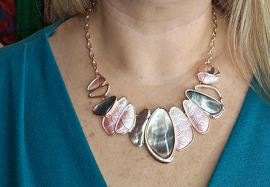 Abstract Statement Necklace and Earrings Set in Rose Gold