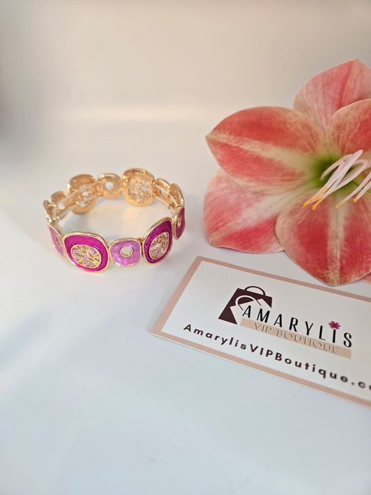 pink bracelet, abstract jewelry, stretch bracelet, fun accessory, casual jewelry, pink shapes bracelet, bold jewelry, everyday wear, lightweight bracelet, colorful fashion accessory