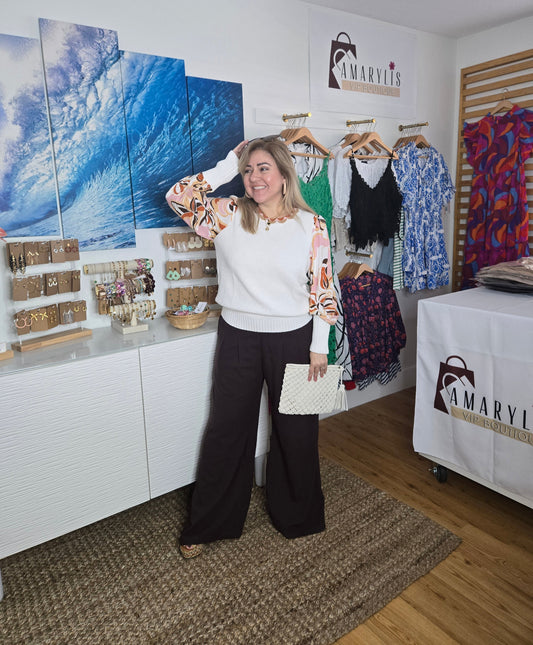 #HighWaistPants #ChicStyle #BohoElegance #ComfortAndStyle #WardrobeEssentials #TimelessFashion #EffortlessChic #TrendyLooks #SmockedWaist #SidePockets #ClassicVibes #amarylisvipboutique