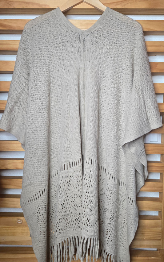 shawl, wrap, ruana, taupe, one size, versatile, chic, layering piece, Messina Pointelle, fashion accessory