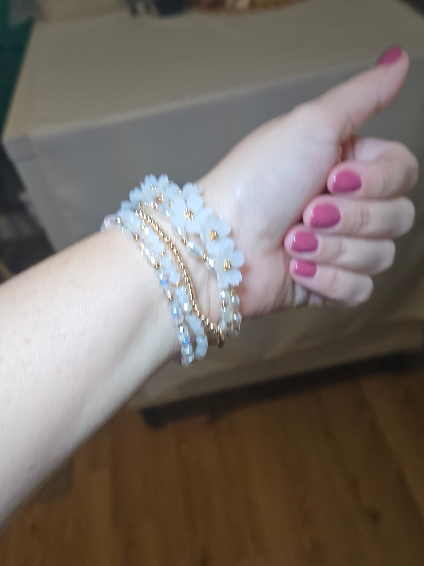 boho bracelet, floral jewelry, beaded bracelet set, metallic beads, women’s accessories, boho chic style, layered bracelets, spring jewelry