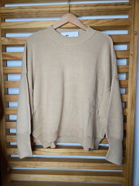 knit sweater, balloon sleeve sweater, crew neck top, ribbed knit, soft knitwear, casual pullover, women’s spring top, cozy sweater, high low hem, breathable sweater