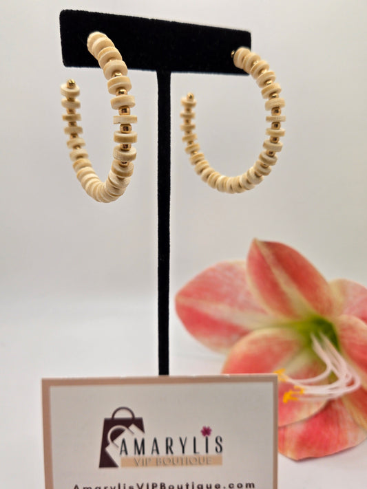 wood earrings, beaded hoops, boho jewelry, wooden beads, lightweight earrings, cylinder beads, boho accessories