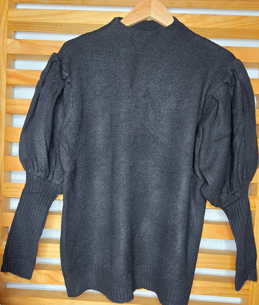 knit sweater, puff sleeve sweater, ribbed sweater, women’s knitwear, cozy fashion, everyday sweater, office outfit, casual chic, fall winter sweater, comfortable fashion