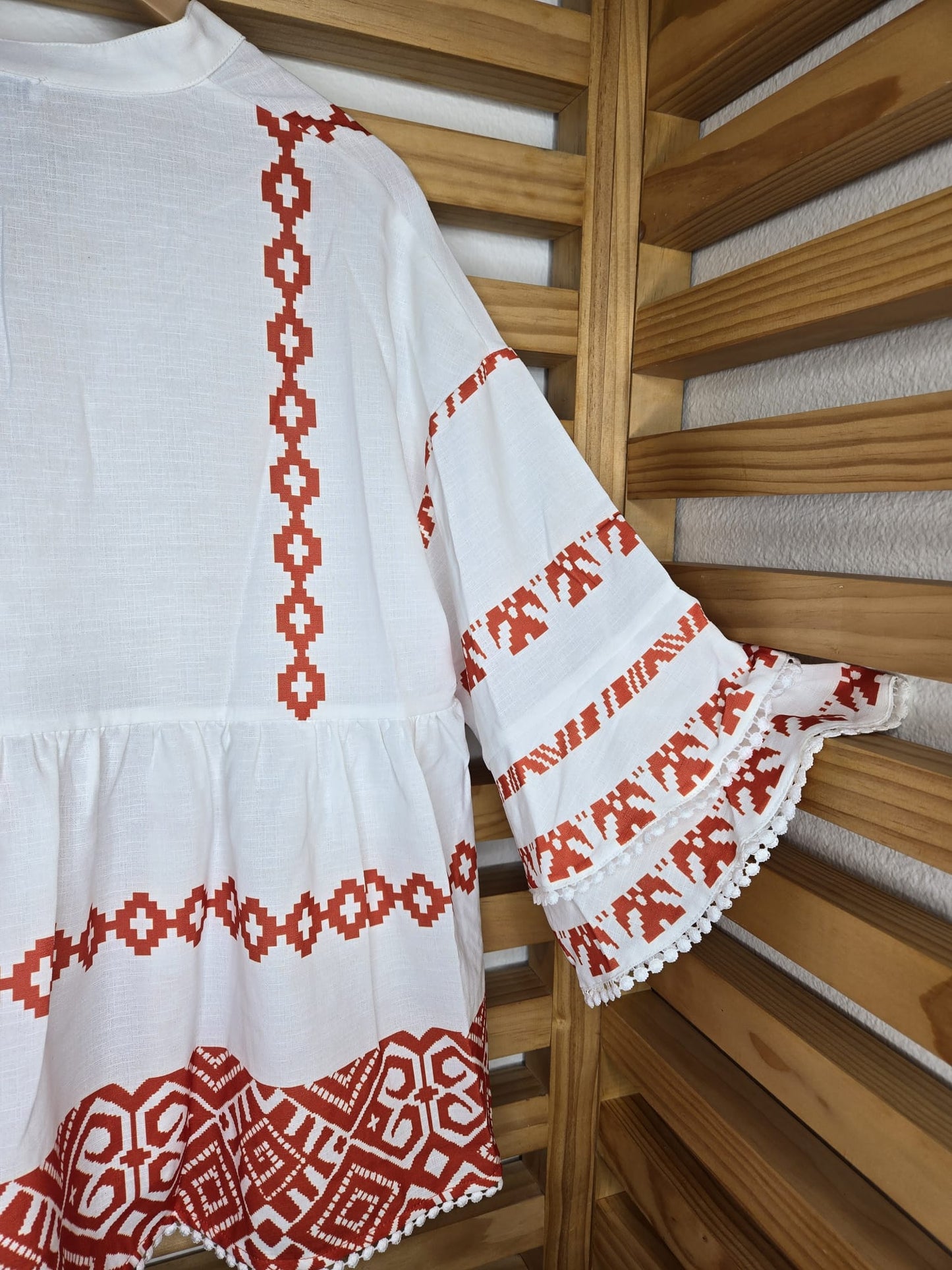 Ethnic Print V-Neck Stitched Shirt