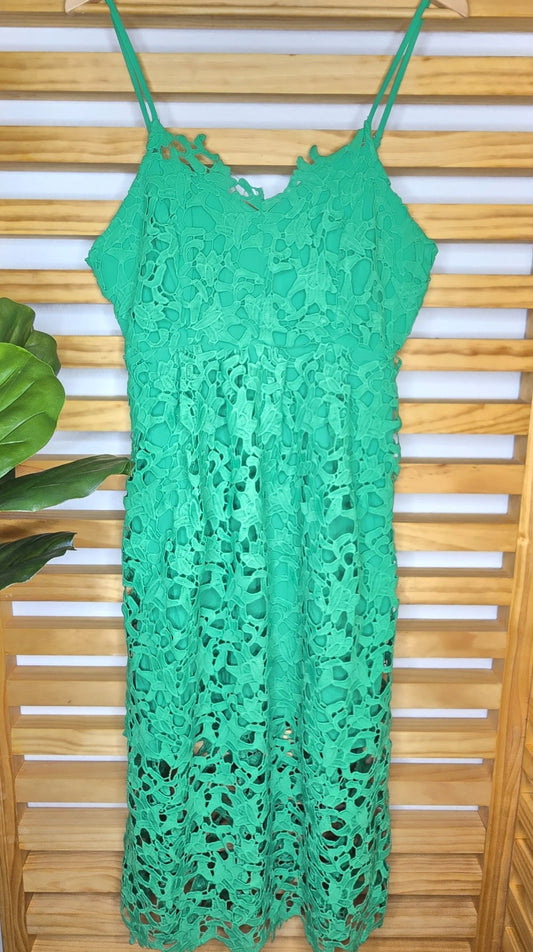 Crochet Lace Green Dress (Midi)