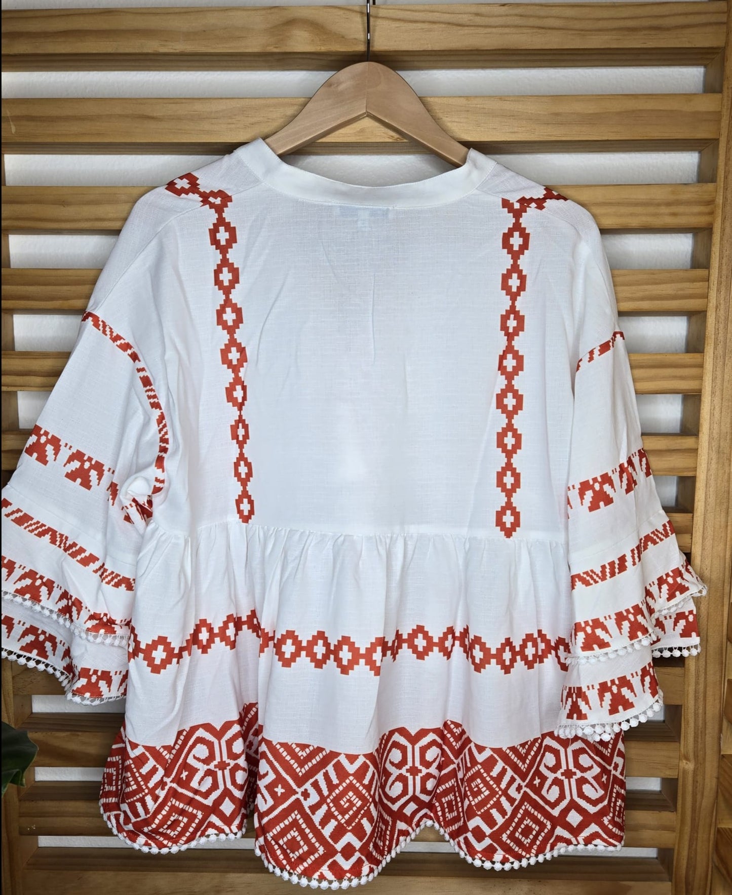 Ethnic Print V-Neck Stitched Shirt