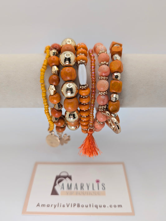 Boho Chic 7-Layer Bead Stretch Bracelet, ORANGE