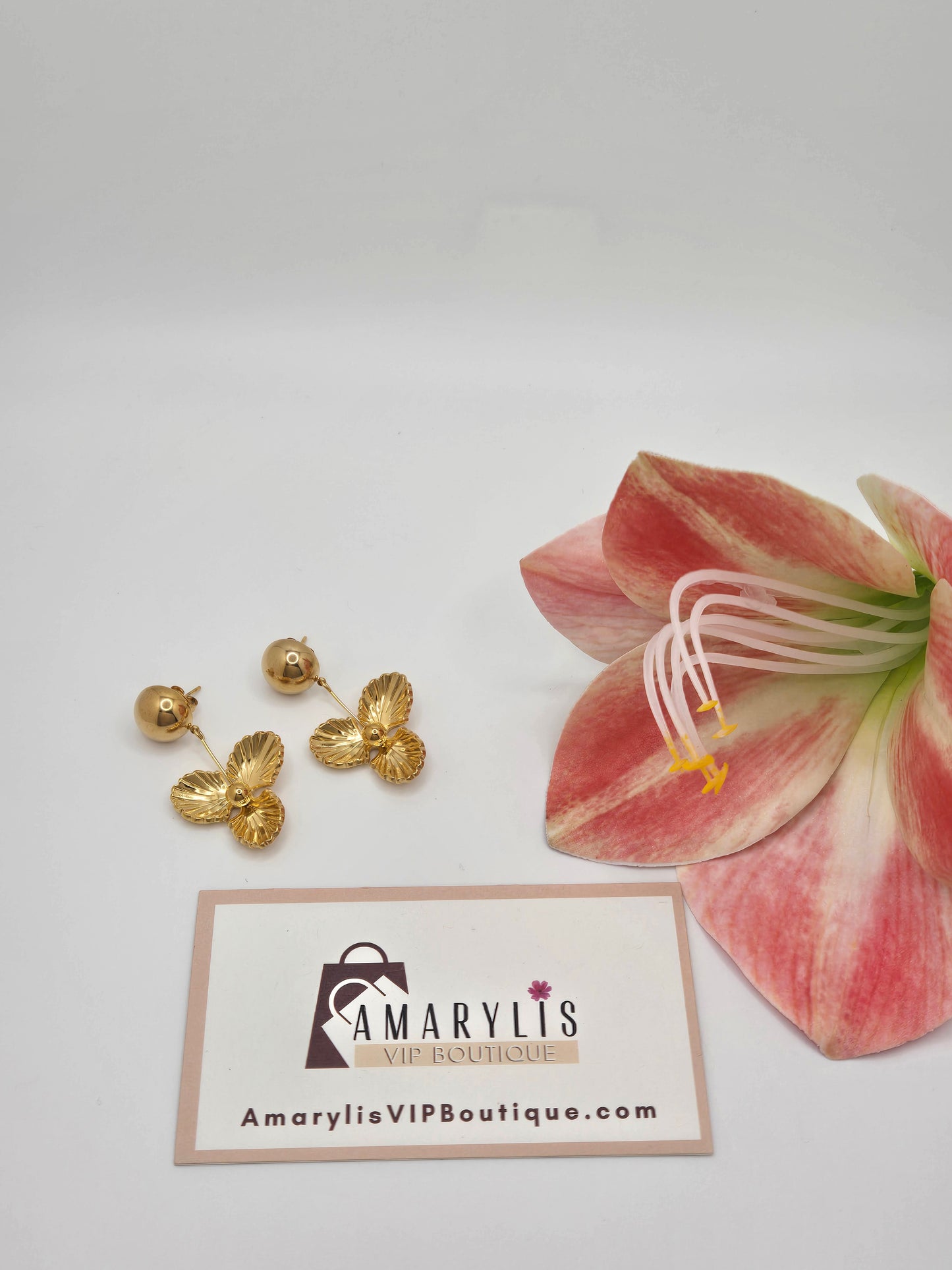 Elegant Floral Drop Earrings in 18K Gold, Tarnish-Resistant Finish