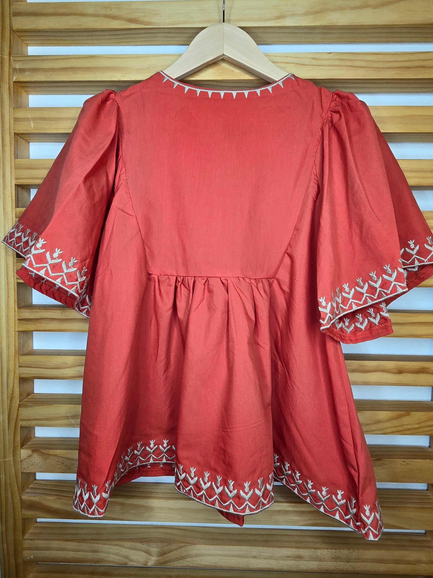 Boho-Inspired Blouse with Embroidery and Tie Neck Detail