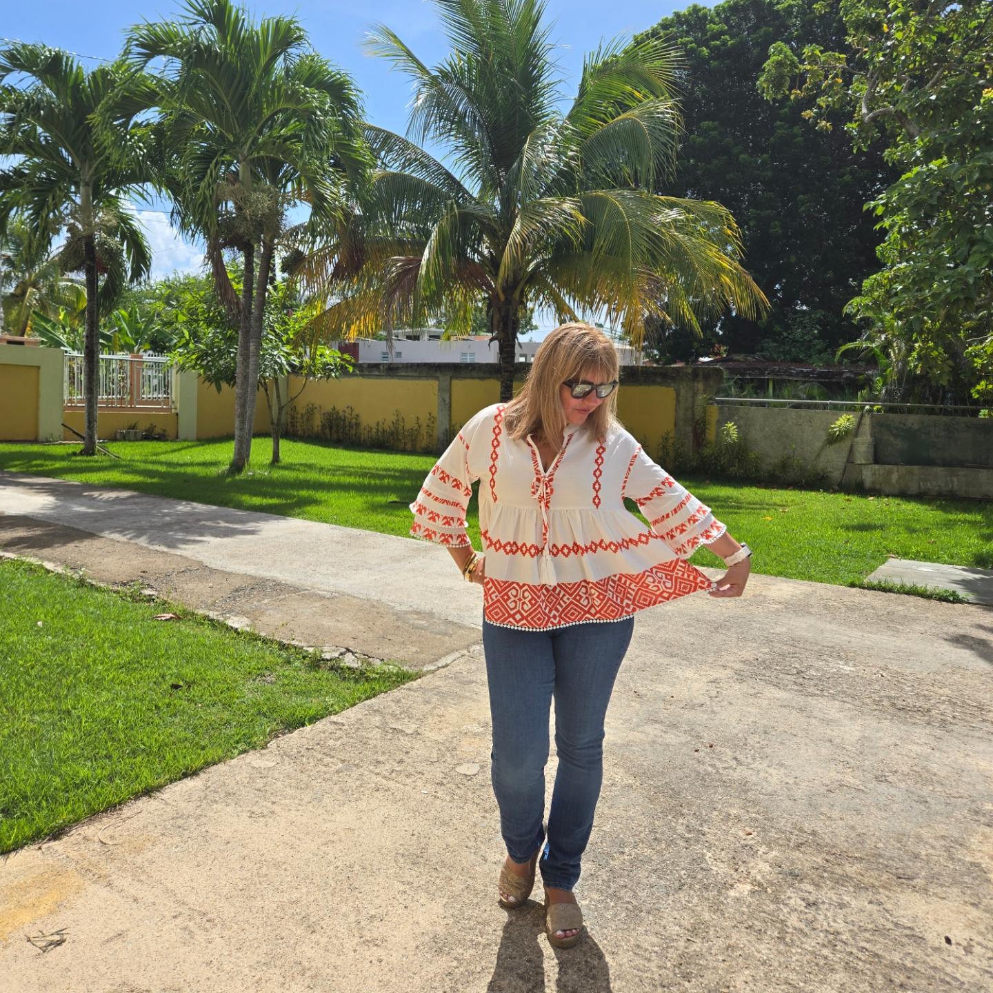 Ethnic Print V-Neck Stitched Shirt