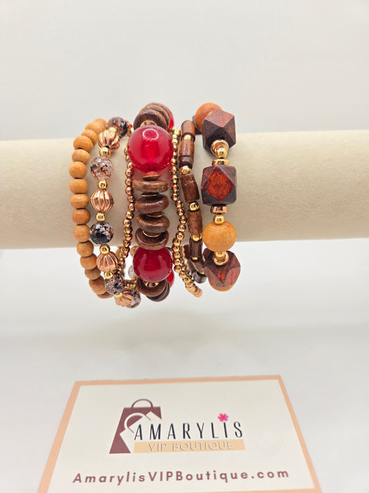 boho bracelet, bead bracelet, geometric jewelry, stretch bracelet, bohemian accessories, wood bead bracelet, layered bracelet set