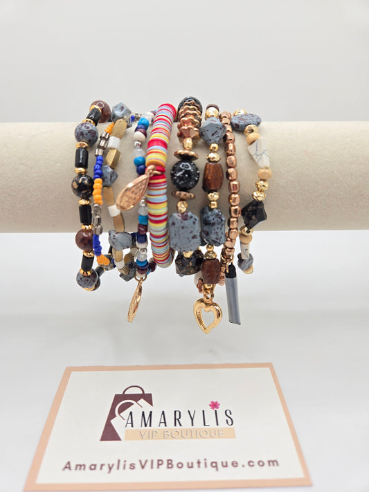 pulseras, bisutería boho, accesorios mujer, pulseras elásticas, pulseras con charms, set de pulseras, 9 pulseras, pulseras de cuentas, joyería bohemia bracelets, beaded jewelry, layered bracelets, boho accessories, charm bracelet, bracelet set, 9 bracelets, stretch bracelet, women’s jewelry