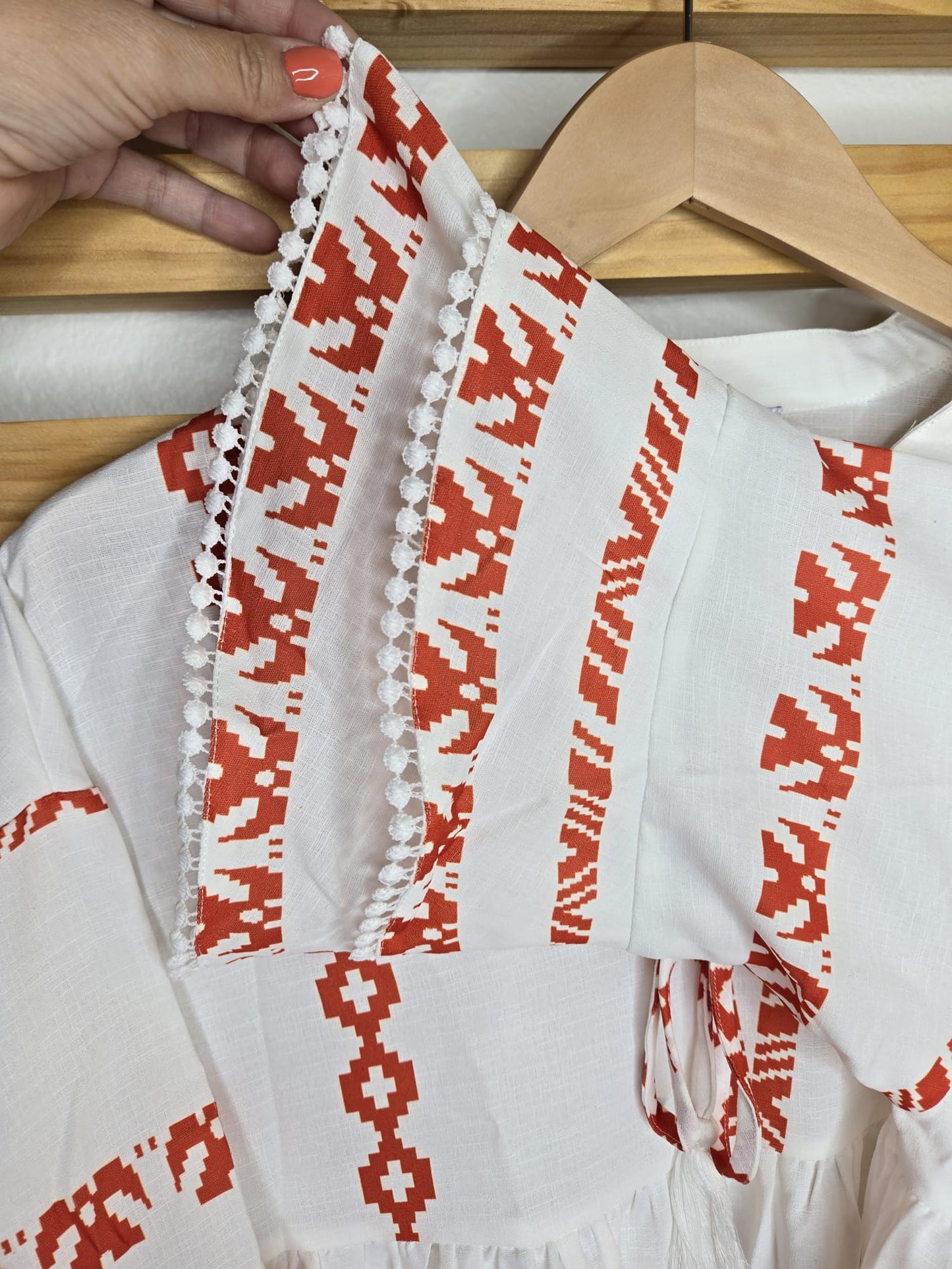 Ethnic Print V-Neck Stitched Shirt