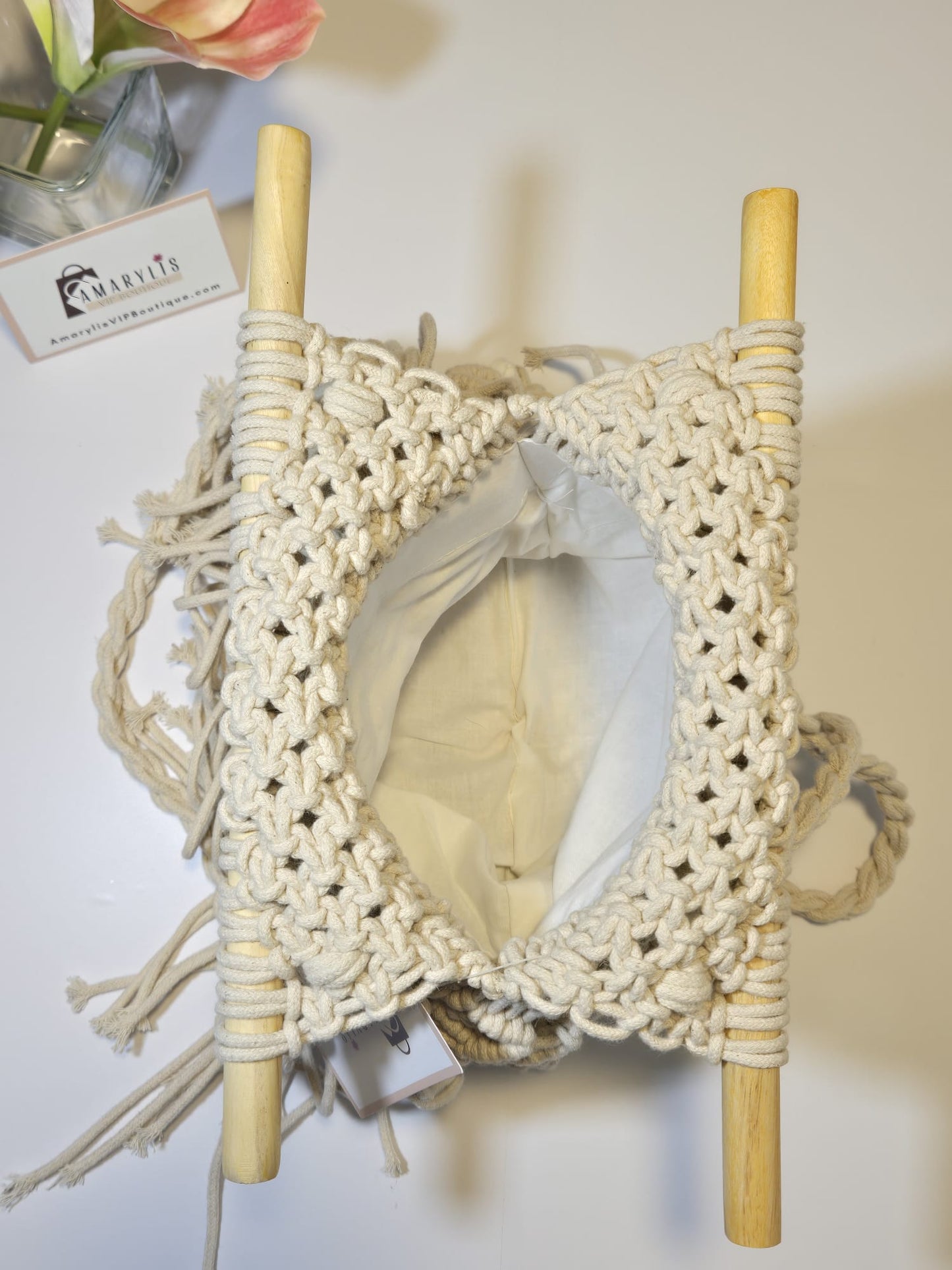 Cotton Macrame White Handbag with Cotton Lining