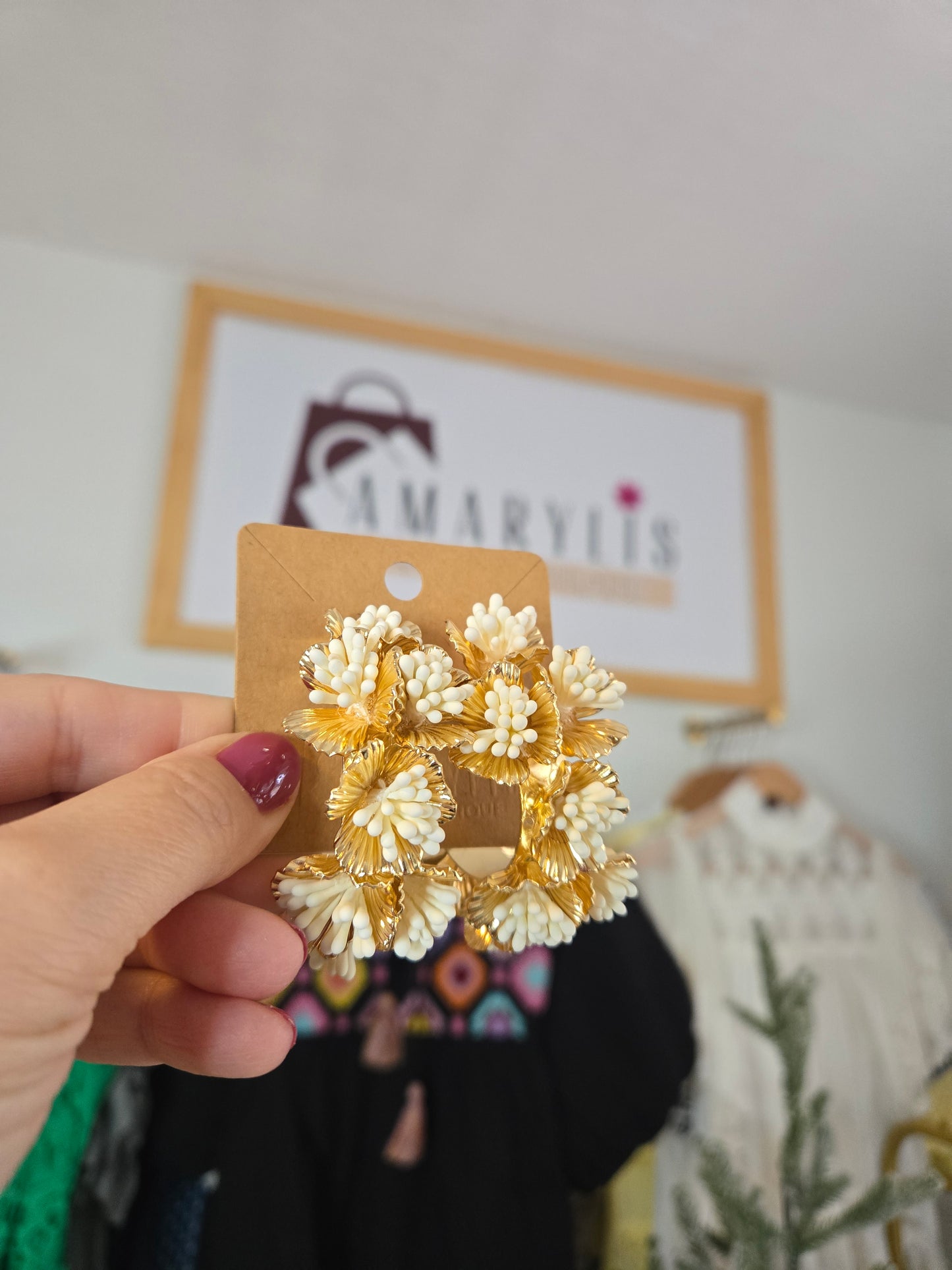 Oversized White Floral Hoop Earrings