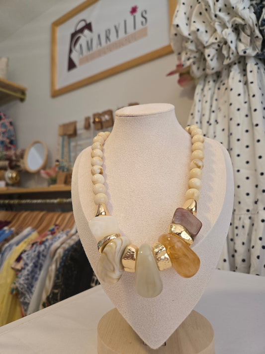 Bold Gold-Dipped Acrylic Beaded Statement Necklace