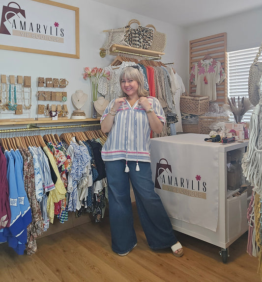 Embroidered Striped Boho Short Sleeve Blouse (Pre-Order: XL-3XL)