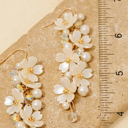 Delicate Floral Chain Earrings with Pearl Accents