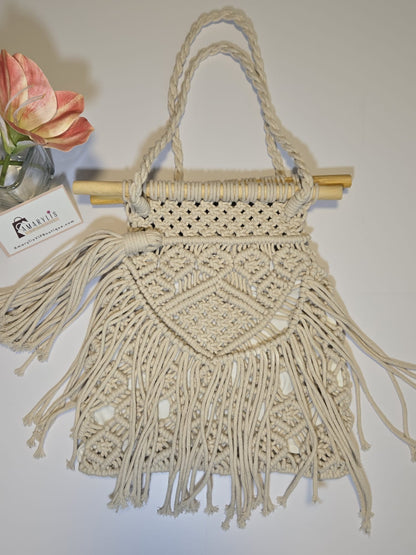 Cotton Macrame White Handbag with Cotton Lining