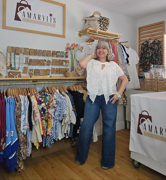 Women’s eyelet lace blouse with delicate cutout embroidery, short sleeves, and a soft, feminine silhouette.