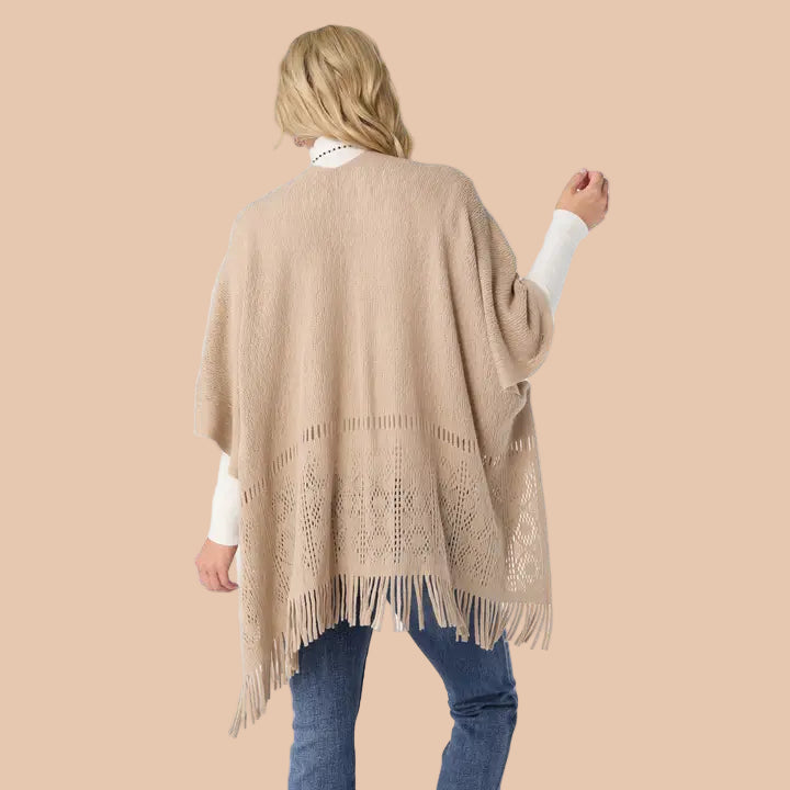 shawl, wrap, ruana, taupe, one size, versatile, chic, layering piece, Messina Pointelle, fashion accessory