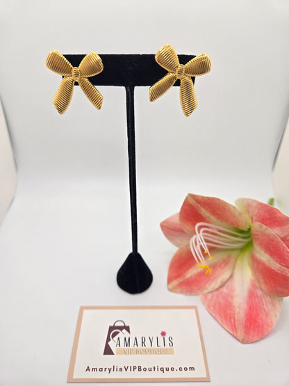 18K Gold Bow Stud Earrings, Tarnish-Resistant and Stainless Steel