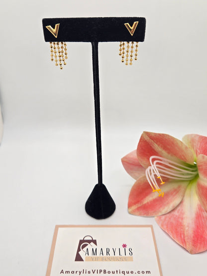 18K Gold Plated V Tassel Earrings