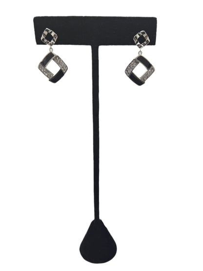 Silver and Black Earrings with Zirconia Details