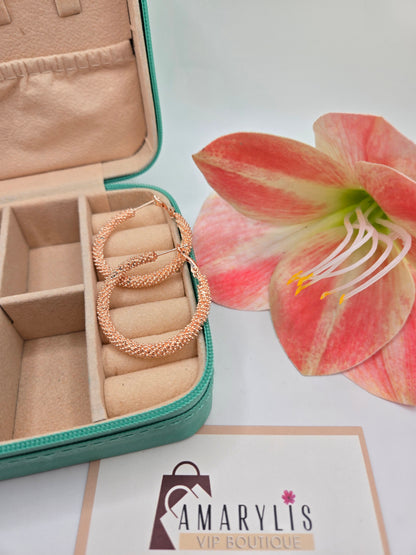 rose gold hoops, shimmer earrings, elegant accessories, lightweight jewelry, versatile earrings, boho chic style