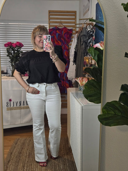 Blouse with Puff Sleeves and Ruffles