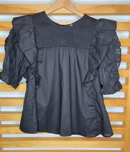 #PuffSleeve #RuffleTop #LightweightBlouse #CuteAndComfy #EasyStyle #BohoVibes #EverydayFashion #ChicAndSimple #amarylisvipboutique #boutiqueonline