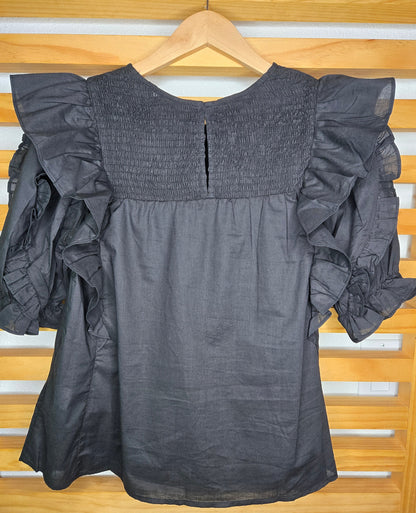 #PuffSleeve #RuffleTop #LightweightBlouse #CuteAndComfy #EasyStyle #BohoVibes #EverydayFashion #ChicAndSimple #amarylisvipboutique #boutiqueonline