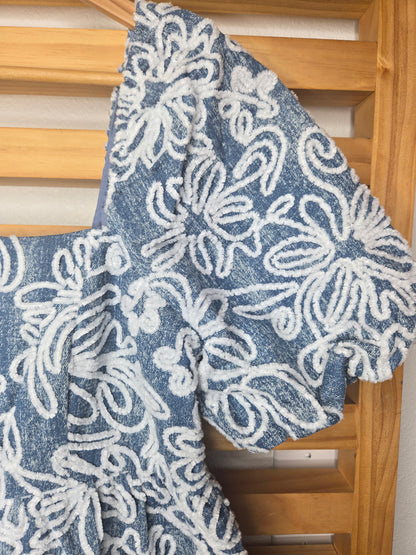 boho style, chic look, denim romper, floral fashion, puff sleeves, square neck, casual chic, wardrobe essential, trendy outfit, amarylis vip boutique