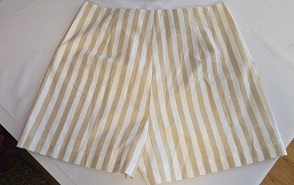 tan white skort, ruffle skort, high rise skort, striped skort, boho skort, summer skort, cute skort outfit, neutral tones, feminine skort, front slit skort