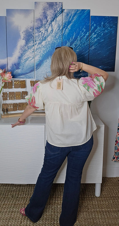 Embroidered Boho Blouse with Vibrant Floral Details