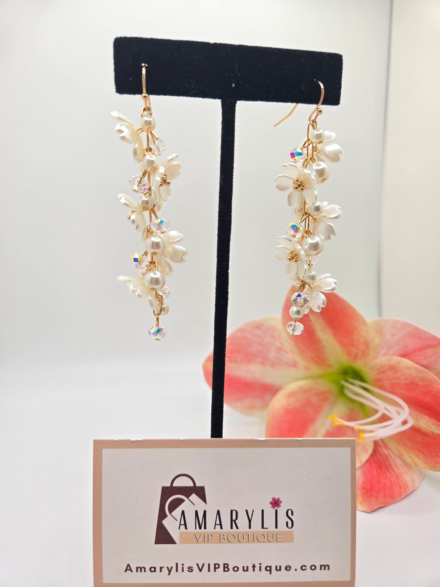 Delicate Floral Chain Earrings with Pearl Accents