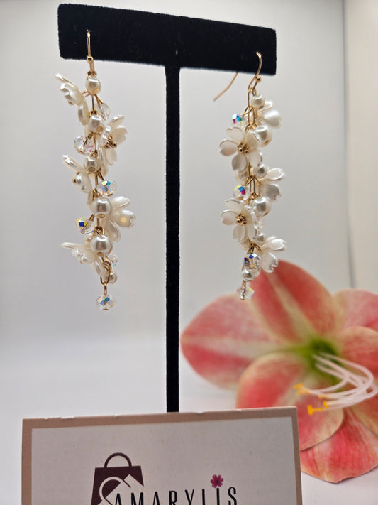 Delicate Floral Chain Earrings with Pearl Accents