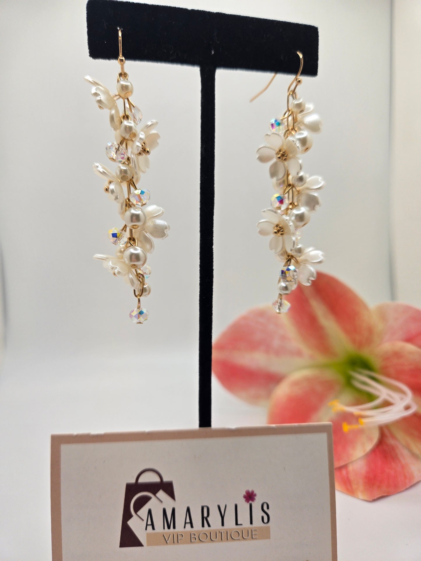 Delicate Floral Chain Earrings with Pearl Accents