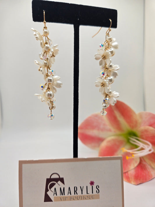 Delicate Floral Chain Earrings with Pearl Accents