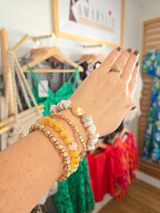 metallic bracelet, stone chip jewelry, beaded bracelet set, boho chic accessories, women’s bracelets, statement jewelry, layered bracelet set