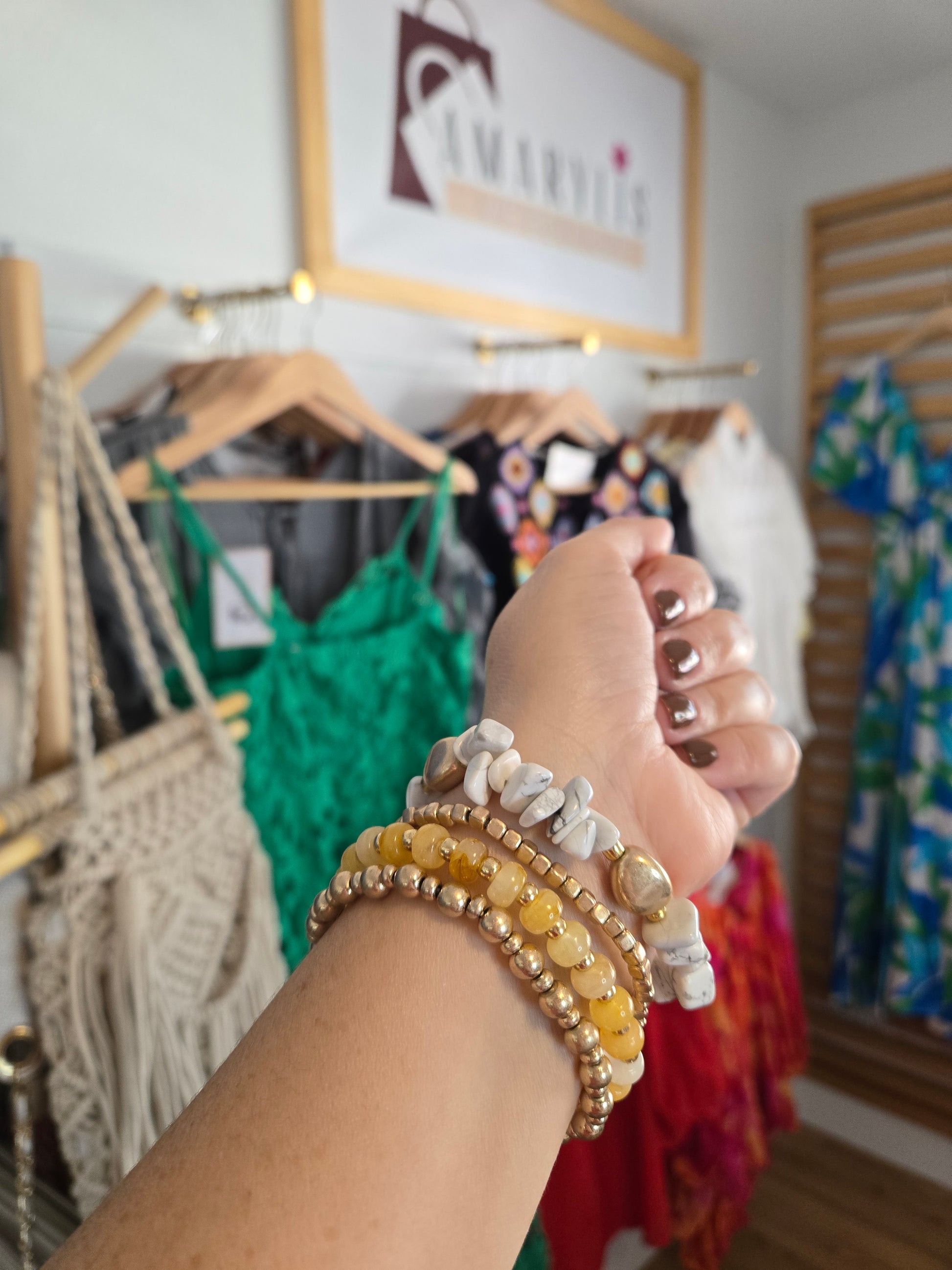 metallic bracelet, stone chip jewelry, beaded bracelet set, boho chic accessories, women’s bracelets, statement jewelry, layered bracelet set