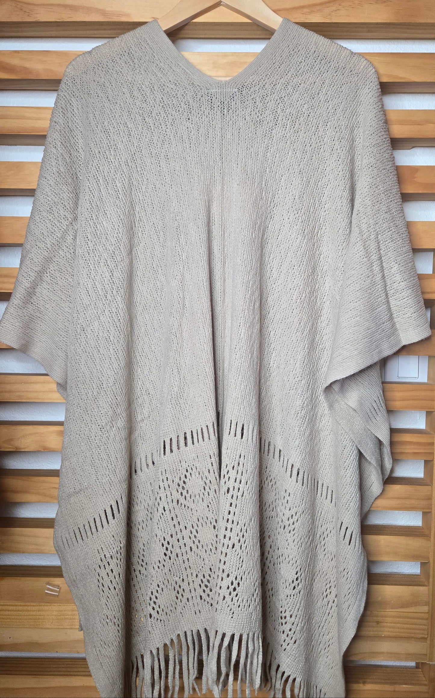 shawl, wrap, ruana, taupe, one size, versatile, chic, layering piece, Messina Pointelle, fashion accessory