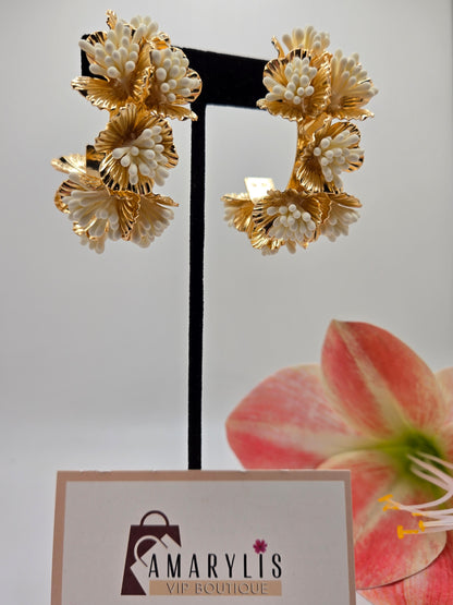 white earrings, floral hoops, statement earrings, boho jewelry, feminine accessories, spring jewelry, lightweight earrings