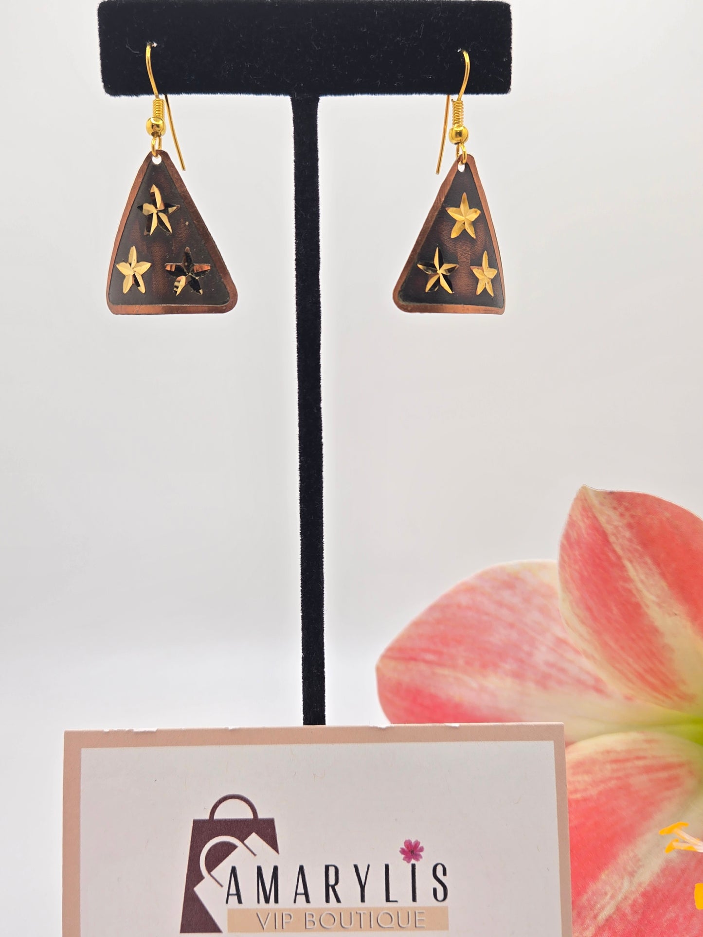 boho earrings, star earrings, gold details, triangle earrings, celestial jewelry, boutique accessories, lightweight earrings, unique design