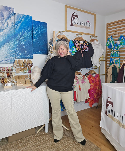 knit sweater, puff sleeve sweater, ribbed sweater, women’s knitwear, cozy fashion, everyday sweater, office outfit, casual chic, fall winter sweater, comfortable fashion
